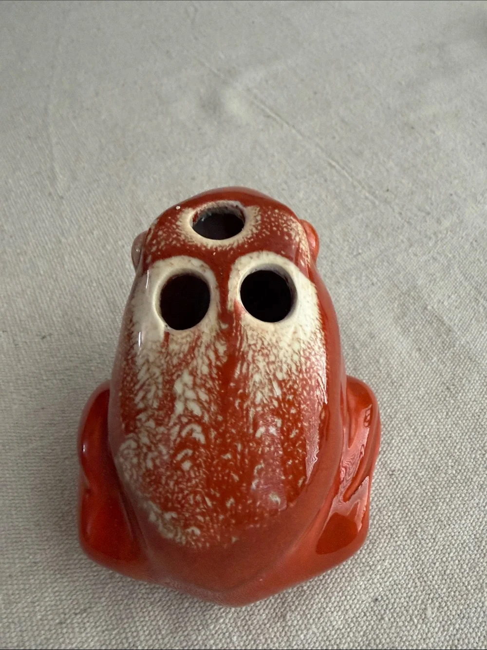 Vintage MCM Orange Ceramic Frog Figurine Toothbrush Caddy